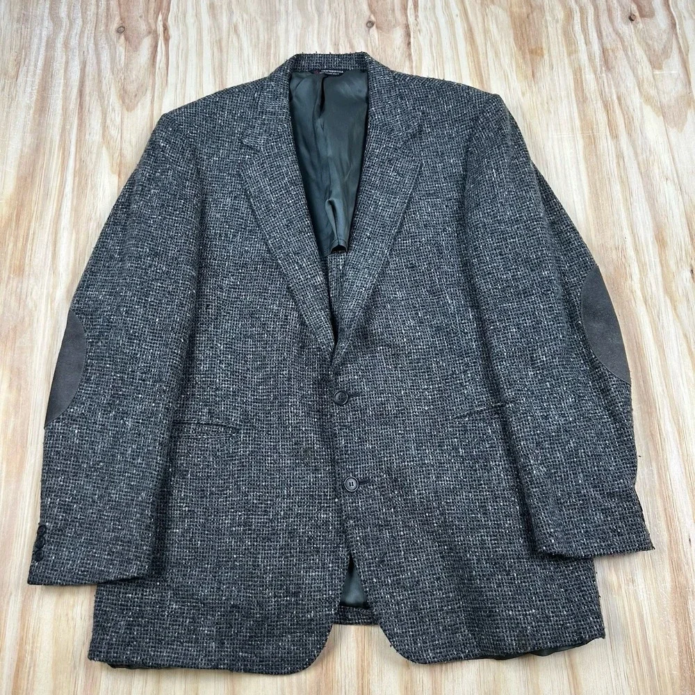 Vintage Woolrich Blazer Men's 44 R Wool Tweed Elbow Patch USA‎ Gray